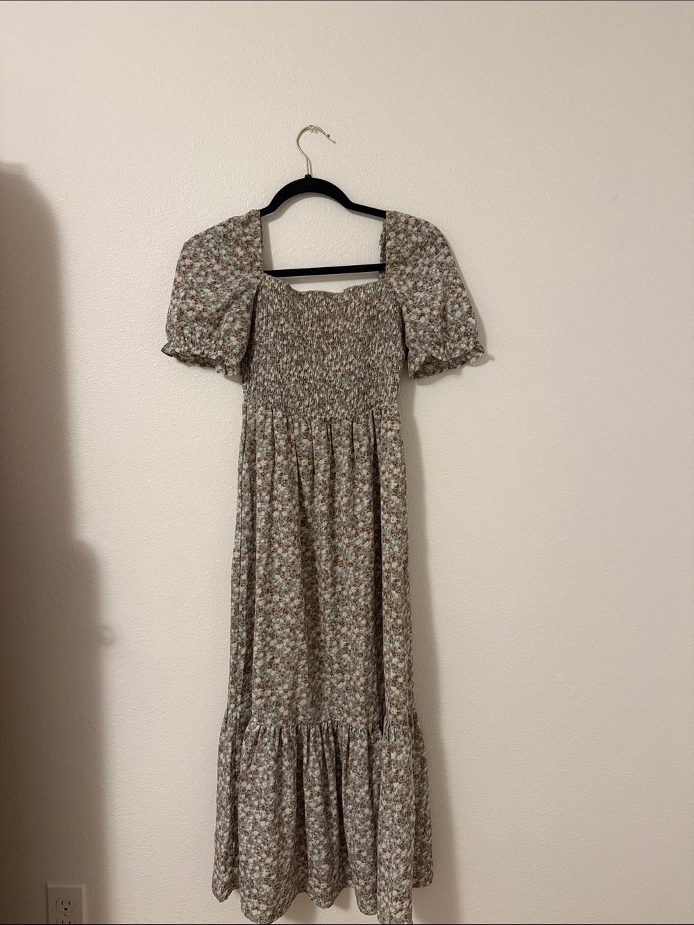 SHEIN Floral Smocked Maxi Dress in Beige and Green